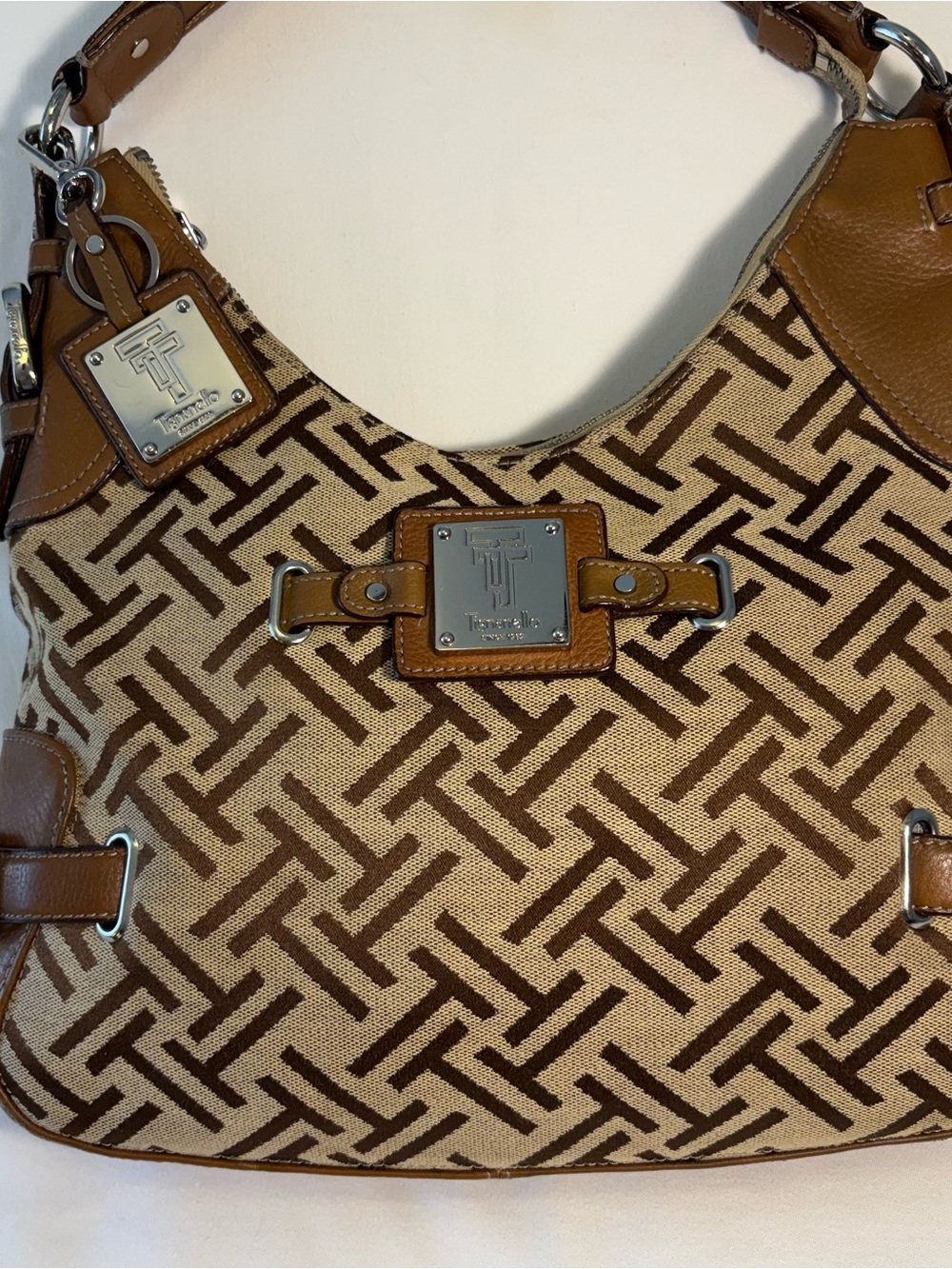 Y2K Tignanello Signature Monogram Canvas Hobo Bag With Leather Accents